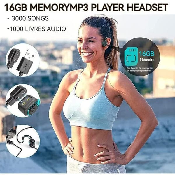 TD® Benledning Vattentäta hörlurar Magnetisk laddning Simning Sport Hängande hals Ej i örat 16G minnesheadset