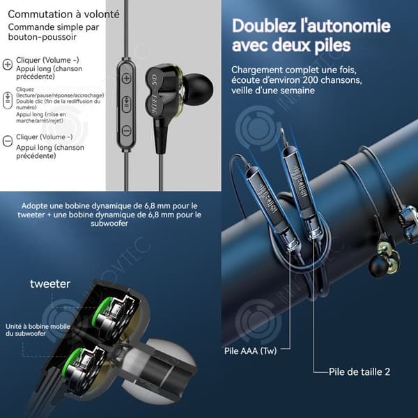INN Trådlösa bluetooth sporthörlurar semi-in-ear bekväma och lätta in-ear med vattentät brusreducerande mikrofon