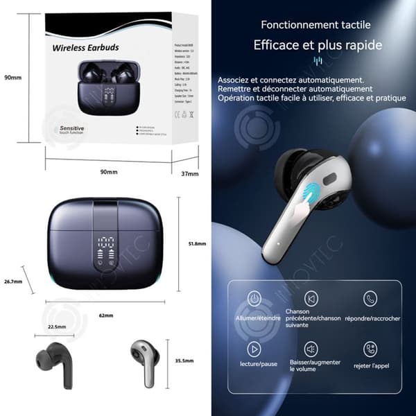 INN Trådlösa Bluetooth-hörlurar 36 timmars speltid Långdistansbrusreducering In-Ear Bluetooth-hörlurar