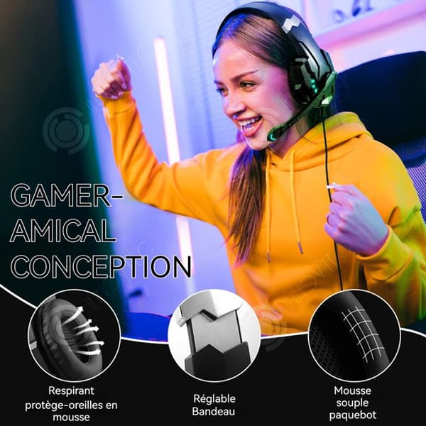 INN Gaming Headset Med Kabel LED Ljus Surround Bas med Microfon för Xbox PS4 PC Laptop Bullerreducering Svart