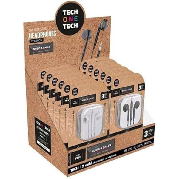 TECHONETECH EAR TECH EXPOSITOR AV 12 INTRAURELLA HÖRTELEFONAR - INTEGRERAD MIKROFONER - MINIJACK 3,5MM - VOZ ASISTENTE - KABEL DE