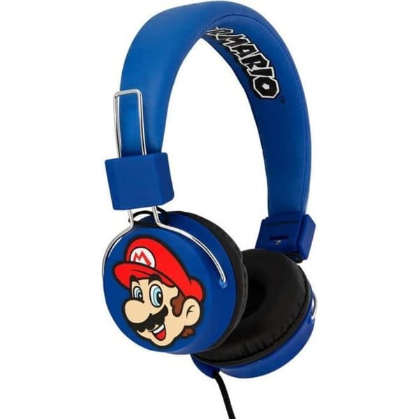 Mario Luigi Premium hopfällbara hörlurar - blå, trådbundna