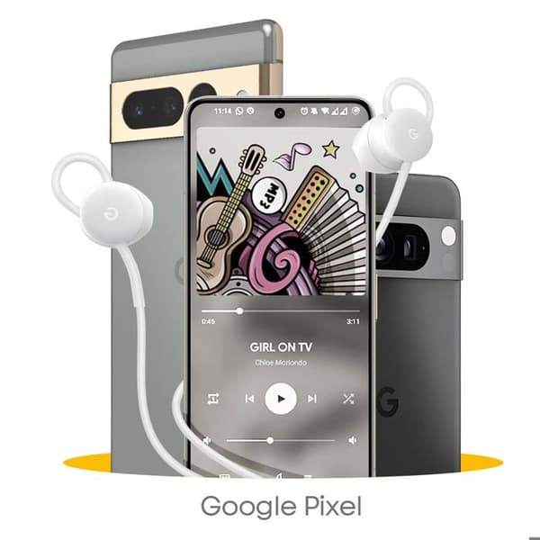 USB C-hörlurar med volymkontroll, mikrofon och Google Assistant, vit