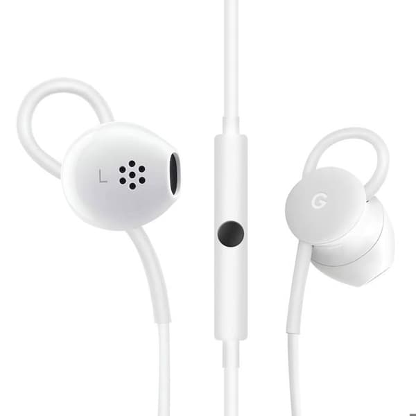 USB C-hörlurar med volymkontroll, mikrofon och Google Assistant, vit