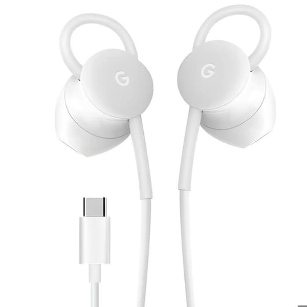 USB C-hörlurar med volymkontroll, mikrofon och Google Assistant, vit