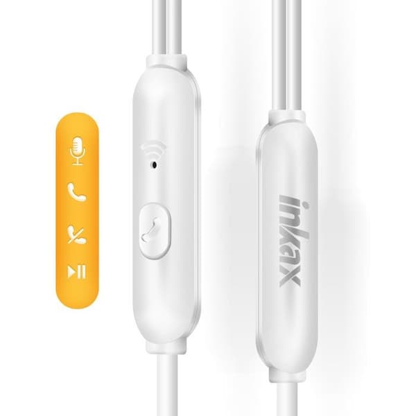 Inkax Vita Hörlurar med 3,5 mm Jack och Inbyggd Kontaktsknapp Vit
