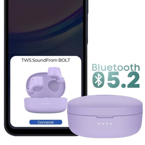 Trådlösa hörlurar Bluetooth 5.2 med touchkontroller och dubbla mikrofoner Belkin Lavendel