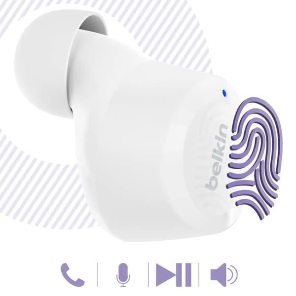 Trådlösa hörlurar Bluetooth 5.2 Touchkontroller Dubbelmikrofon Belkin Vit