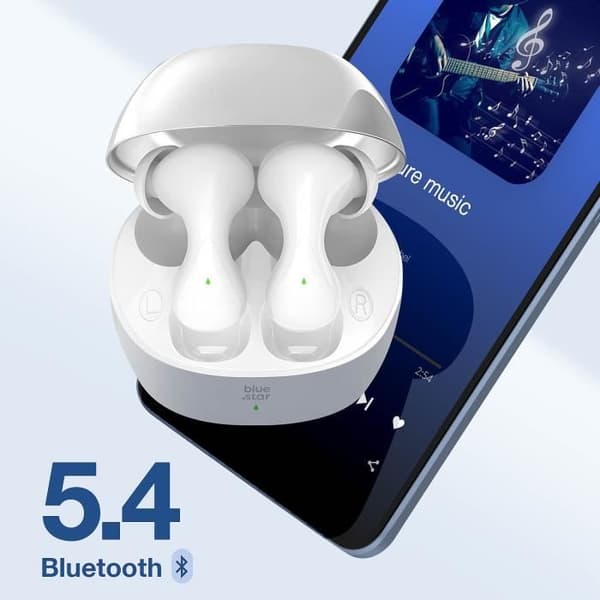Vattentåliga trådlösa in-ear-hörlurar IPX4 med laddningsetui Blue Star Vit