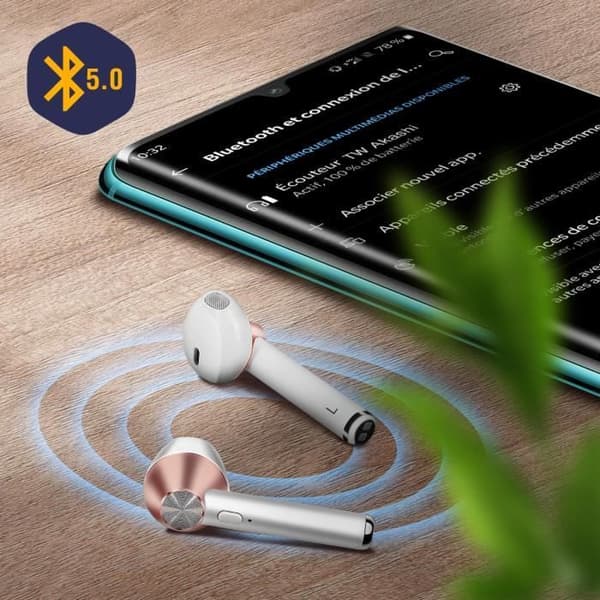 Bluetooth 5.0 hörlurar Laddningsfodral 12H Knappkontroll Akashi - Rosa