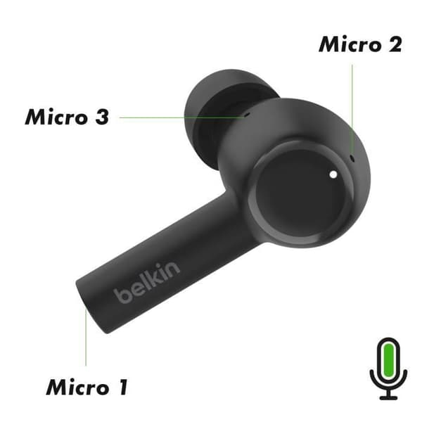 Trådlösa hörlurar med multipoint ANC brusreducering, fodral 35 timmar, Belkin, svart
