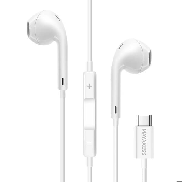 USB C Trådade Hörlurar med Inbyggd Kontrollknapp Mayaxess Vit