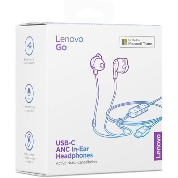 Lenovo Go USB-C ANC in-ear headphones med aktiv brusreducering och separat inline-mikrofon - Grå