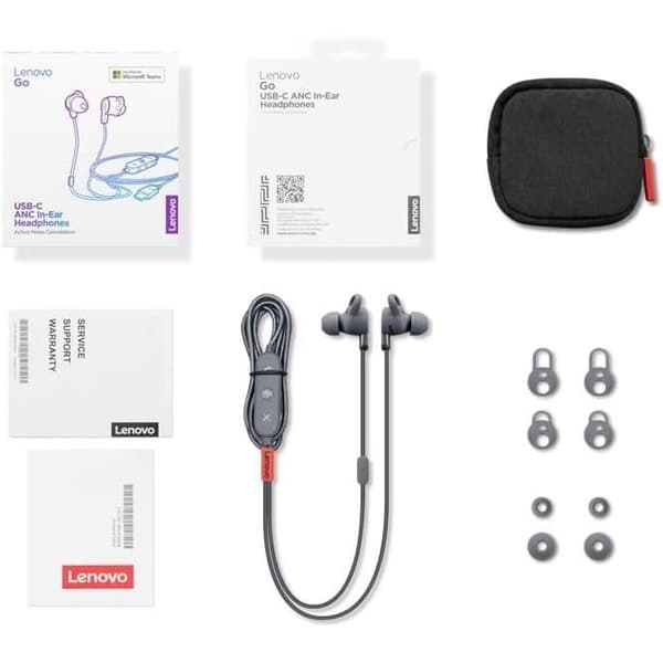 Lenovo Go USB-C ANC in-ear headphones med aktiv brusreducering och separat inline-mikrofon - Grå