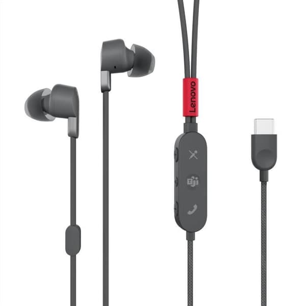 Lenovo Go USB-C ANC in-ear headphones med aktiv brusreducering och separat inline-mikrofon - Grå