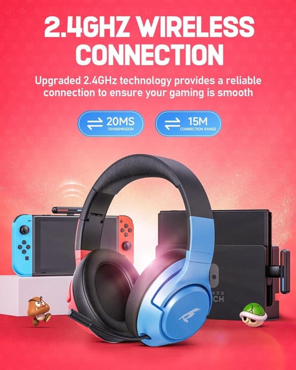 Langaton 2.4GHz/Bluetooth 5.4 -pelikuulokemikrofoni, melunvaimennuksella – 40h akku, USB-C, yhteensopiva Switchin, PS5:n ja PC:n kanssa