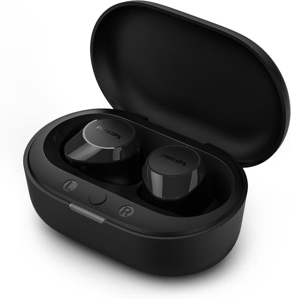 Philips TAT1209BK Ægte Trådløse In-Ear Bluetooth Hovedtelefoner Naturlig Lyd med Dynamisk Bas, Klare Opkald og Lommestørrelse Opladningsetui - Sort
