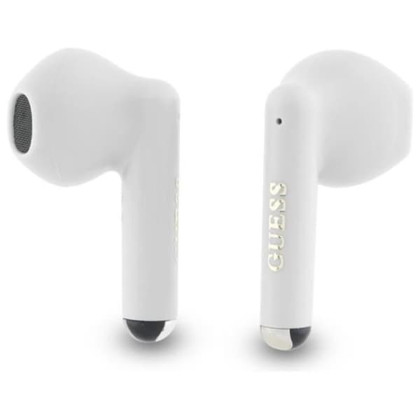Bluetooth TWS-hörlurar + laddningsfodral (vit) Klassisk Guess-logga tryckt