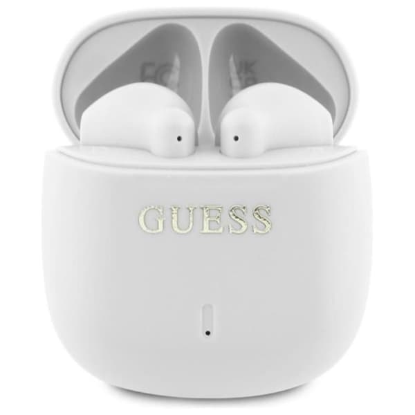Bluetooth TWS-hörlurar + laddningsfodral (vit) Klassisk Guess-logga tryckt