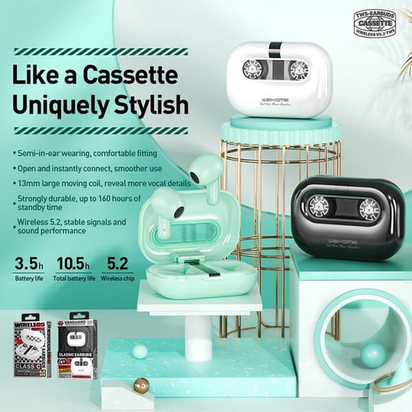 Trådlösa Bluetooth V5.2 TWS-hörlurar med laddningsfodral (Vit) WEKOME VA06 Vanguard Series