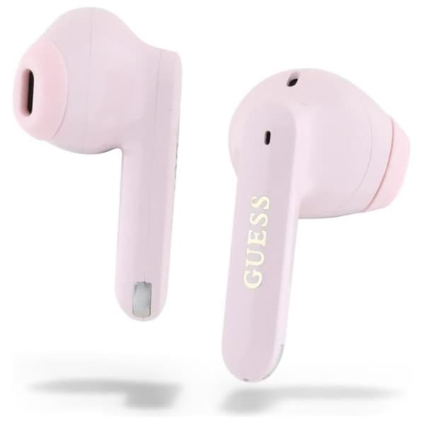 Bluetooth TWS hörlurar + laddningsetui (rosa) Förlängt metalliskt tryckt logotyp Guess