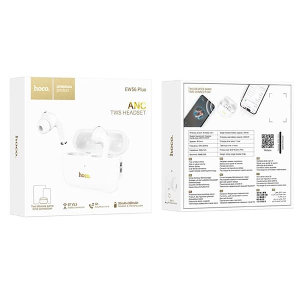 Trådlösa hörlurar - Hoco - EW56 Plus - Bluetooth 5.3 - Aktiv brusreducering - Vit