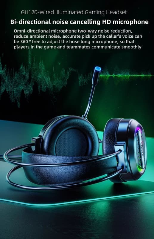AOC GH120 Ultra - Comfort Over - Ear Wired Gaming Headset with Immersive Sound & RGB Lighting