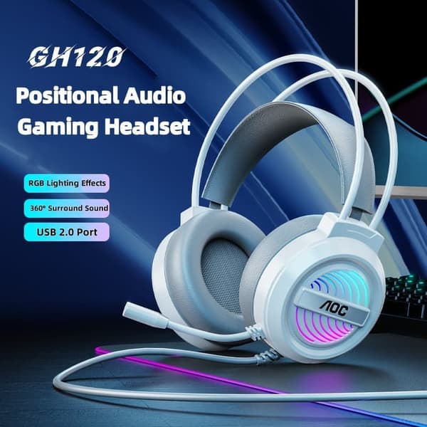 AOC GH120 Ultra - Comfort Over - Ear Wired Gaming Headset with Immersive Sound & RGB Lighting