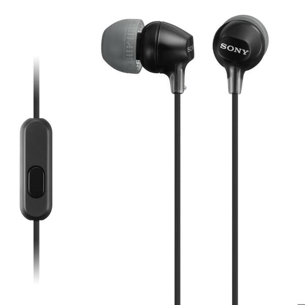 In-ear hörlurar - SONY - MDR-EX15AP - Svart - Universell fjärrkontroll - 3 storlekar på öronproppar