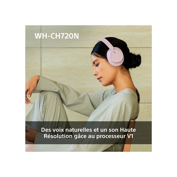 Trådlösa Bluetooth-hörlurar Sony med brusreduktion WH-CH720 Rosa
