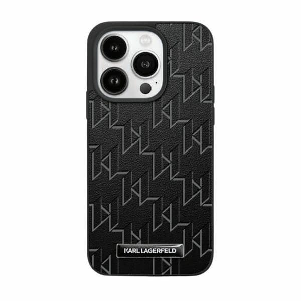 KarlLagerfeldLeatherMonogramMetalLogo-CaseiPhone15/14/13(czarny)