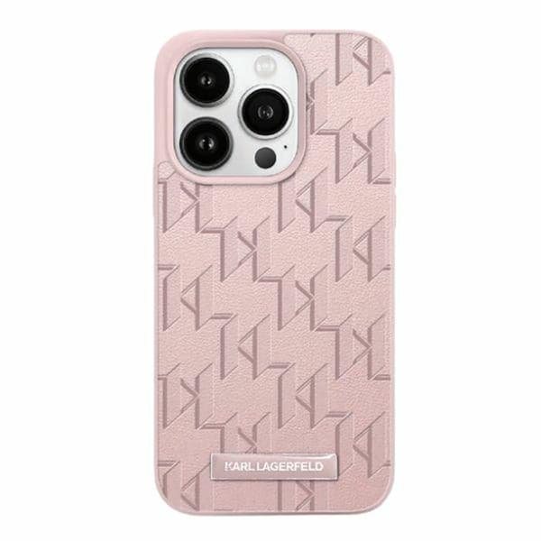 KarlLagerfeldLeatherMonogramMetalLogo-CaseiPhone15ProMax(pink)