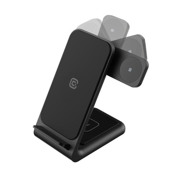 CrongPowerSpotPivotStand-3-in-1langatonlaturiSamsungillejaAndroidille,GalaxyWatchillejaTWS-kuulokkeille(musta)