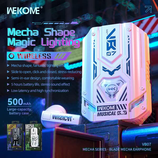 WEKOME VB07 Mecha Series - Bluetooth V5.3 TWS trådløse hovedtelefoner med opladningsetui (hvid)