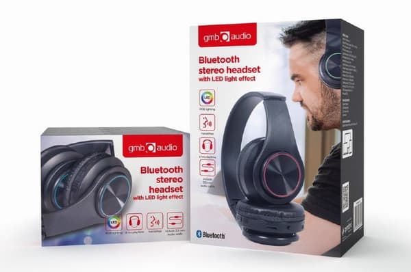 Gembird BHP-LED-01 hörlurar/headset Trådbunden & Trådlös Huvudband Musik/Vardag Micro-USB Bluetooth Svart