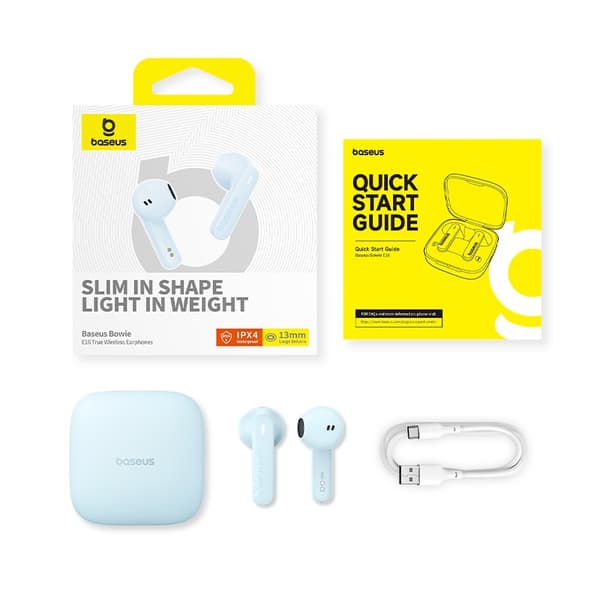 Baseus Bowie E16 Langattomat Nappikuulokkeet Puhelut/Musiikki USB Type-C Bluetooth Sininen