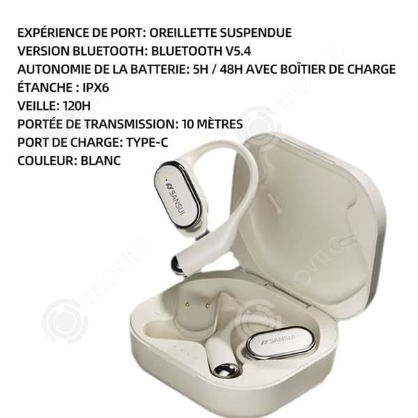 INN Bone conduction hörlurar IPX6 vit vit bluetooth 5.4 vattentät bluetooth hörlurar bluetooth trådlöst trådlöst bluetooth headset