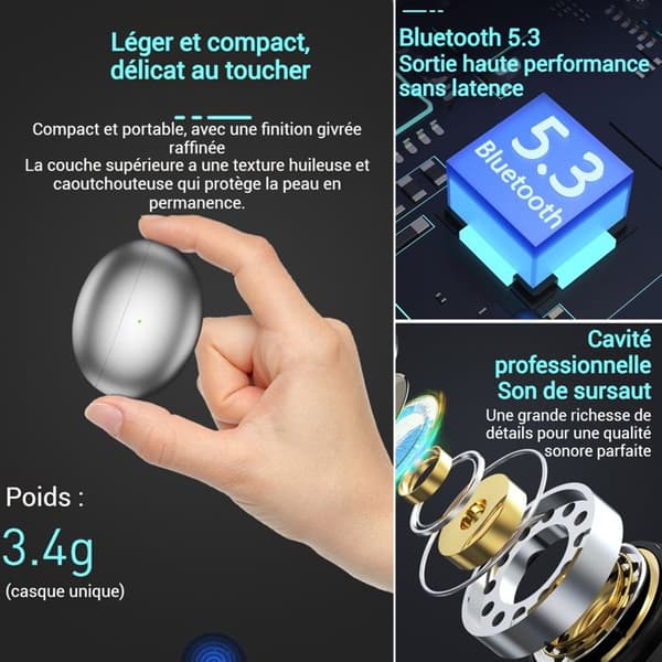 Trådlösa INN® bluetooth 5.3-hörlurar 24 timmars speltid Brusreducerande hörlurar Stöd för trådlös laddning