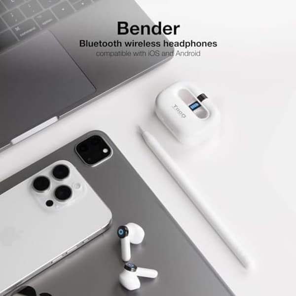 TOOQ TQBWH-0031W - Trådlösa hörlurar med Bluetooth-mikrofon och laddningsfodral