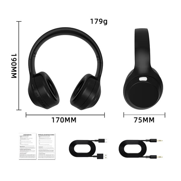 INF DR10 Classic Black Over-Ear Bluetooth -kuulokkeet