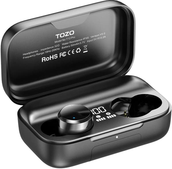 TOZO T12 PRO Langattomat Stereo (TWS) Nappikuulokkeet USB Type-C Bluetooth-Kuulokkeet Musta