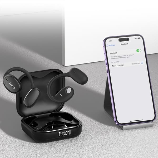 TOZO OpenEgo True Wireless Stereo (TWS) Kostne USB Typ-C Bluetooth-headset Svart
