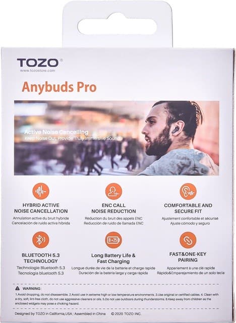 TOZO Anybuds Pro True Wireless Stereo (TWS) In-Ear USB Typ-C Bluetooth-headset Svart