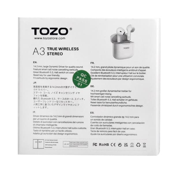 TOZO A3 True Wireless Stereo (TWS) USB Typ-C Bluetooth In-Ear Headset Vit