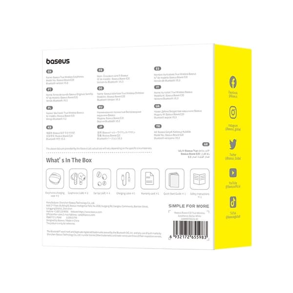 Baseus Bowie E20 Langattomat Kuulokkeet Nappikuulokkeet Puhelut/Musiikki Bluetooth Valkoinen