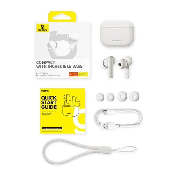 Baseus Bowie E17 Headset Trådlöst Stereo (TWS) In-ear Samtal/Musik USB Typ-C Bluetooth Vit
