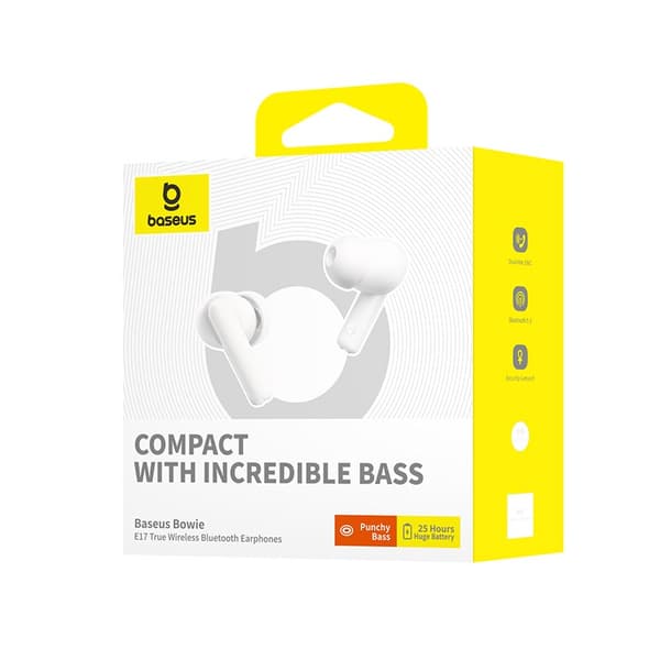 Baseus Bowie E17 Headset Trådlöst Stereo (TWS) In-ear Samtal/Musik USB Typ-C Bluetooth Vit
