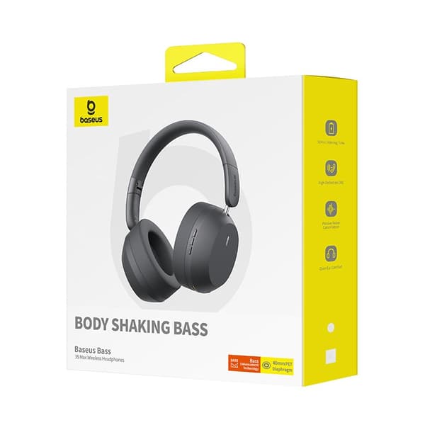 Baseus Bass 35 Max -kuulokkeet, langalliset ja langattomat, sankalla, musiikki, USB-C, Bluetooth, harmaa
