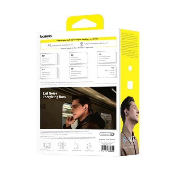 Baseus Bowie 35 TWS Bluetooth-vastamelukuulokkeet, korvanapit, yhteys/musiikki, Bluetooth, musta