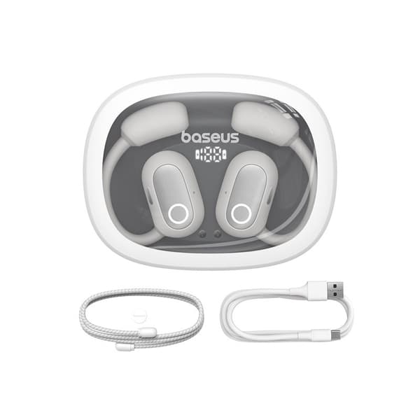 Baseus Eli Fit avoimet korvakuulokkeet langattomat yhteys-/musiikkikuulokkeet USB Type-C Bluetooth valkoinen